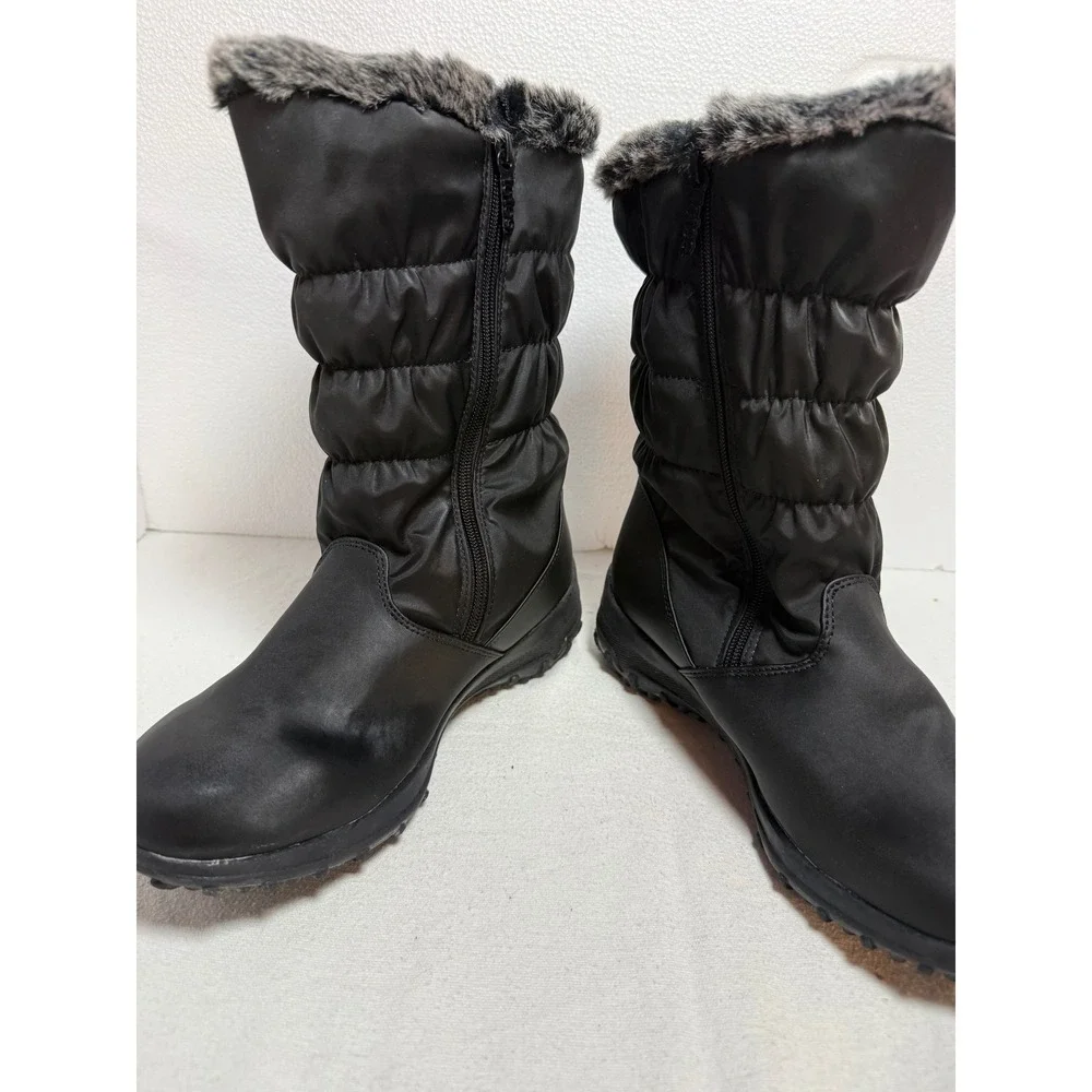 Totes Henrique II Snow Boots Women Size 10 Black Excellent Faux Fur Trim Quilted